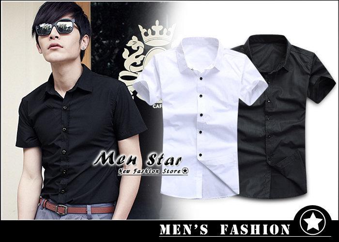 【Men Star】免運費 韓版短袖素色襯衫 黑色襯衫 短袖西裝襯衫 男 女 媲美 gap forever21 zara