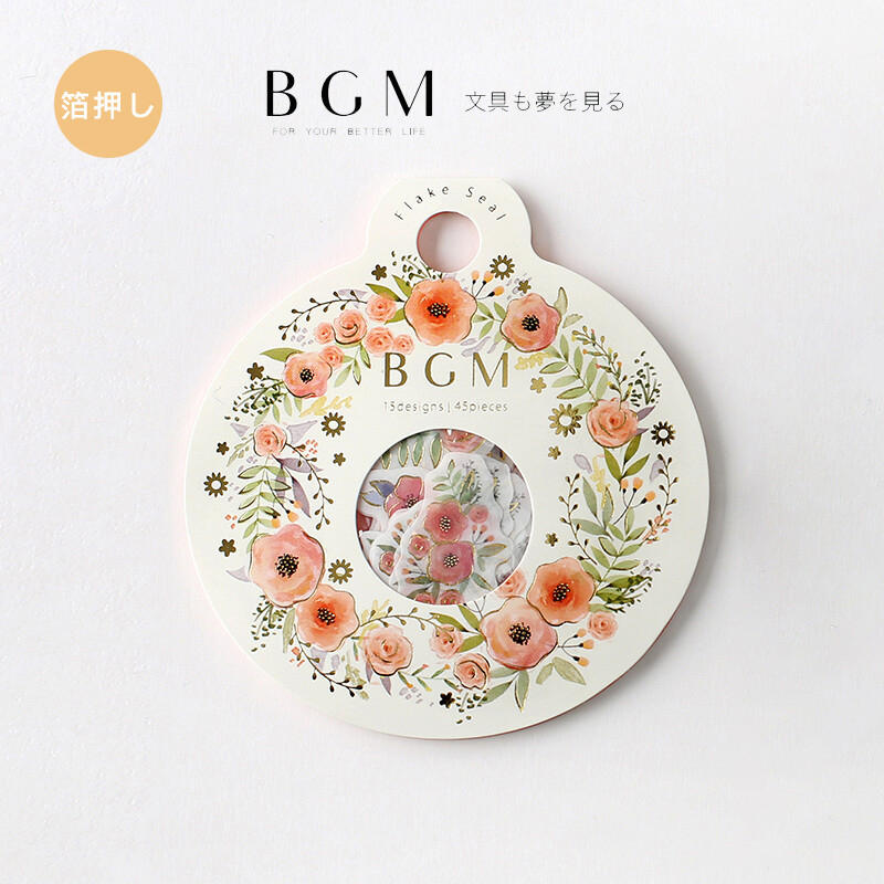 【莫莫日貨】2020 夏季新品 日本進口 BGM 花圈系列 燙金貼紙 日本和紙 貼紙 貼紙包 - 花朵 FG062