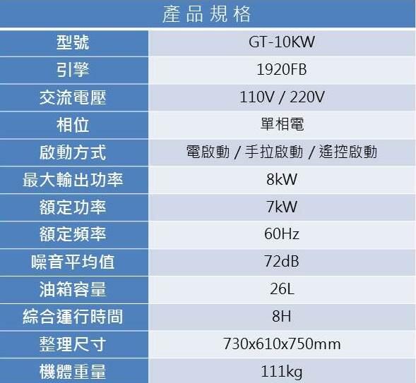 【TAIWAN POWER】清水牌GT-10000W 汽油靜音變頻式發電機 單相/雙電壓 遙控啟動 可搭配ATS | 露天市集 | 全台最大的 ...