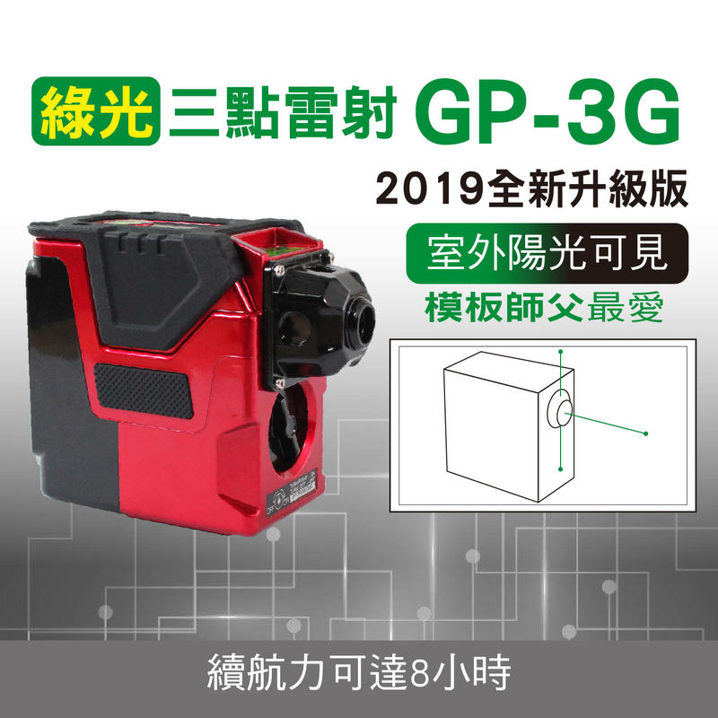 GP-3G 超高亮度三點綠光雷射墨線儀(含壁架)