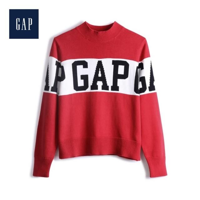 【GAP】時尚徽標LOGO半高領針織衫(527648-摩登紅色)~170/100A(L)