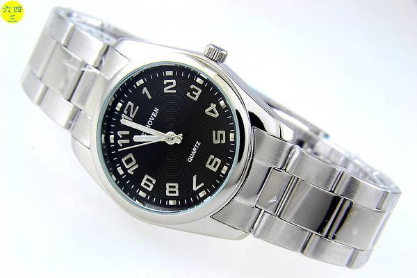 (六四三精品)3.4公分錶徑.不銹鋼錶殼及錶帶.精準錶!銀阿拉伯數字黑面!