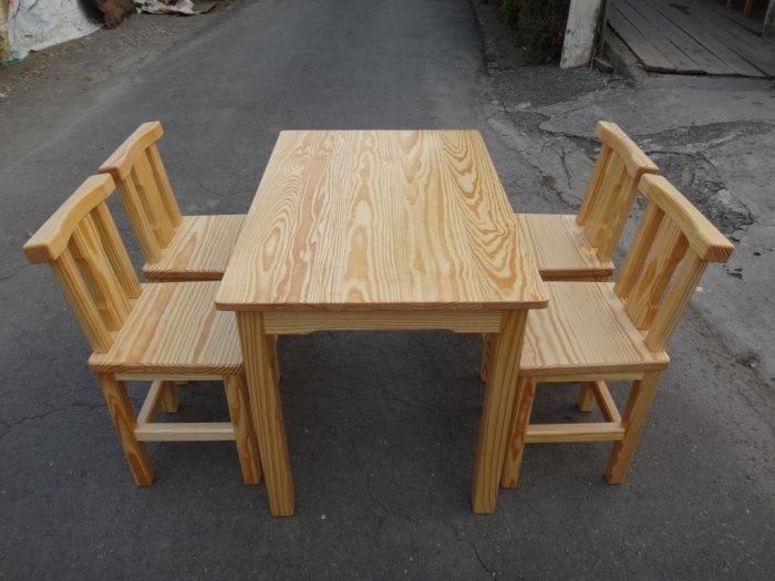 A053 {崙頂傳統原木家具行}~杉木實木固定桌配杉木靠背餐椅 跟 接受訂作 訂色 多款選擇