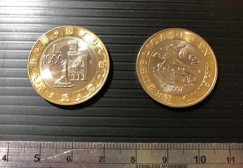 【超值硬幣】聖馬利諾1997年 1000LIRE 里拉 雙色紀念幣一枚，絕版少見~
