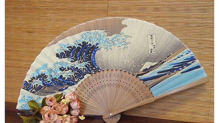 7吋21公分 真絲印花絹扇 日本扇子日式折扇 浮世繪 神奈川沖浪裏 真絲折扇 富士山 海浪 單面扇