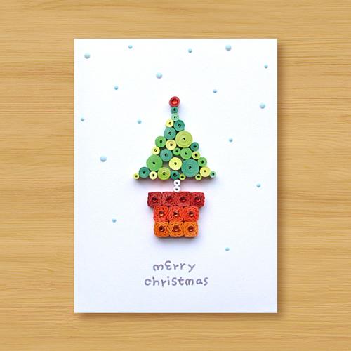 手工捲紙卡片：聖誕祝福小盆栽 merry christmas_C（聖誕卡、聖誕樹）