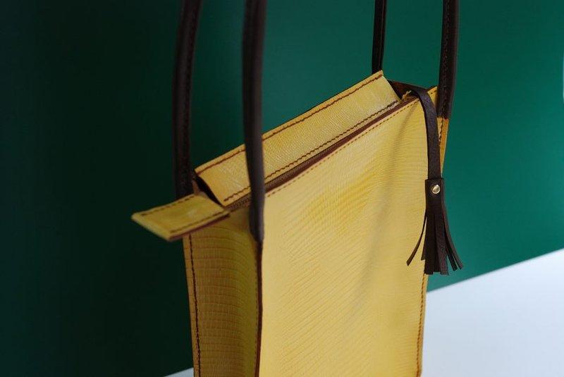手作皮件 #015, 鮮黃色的小手提包