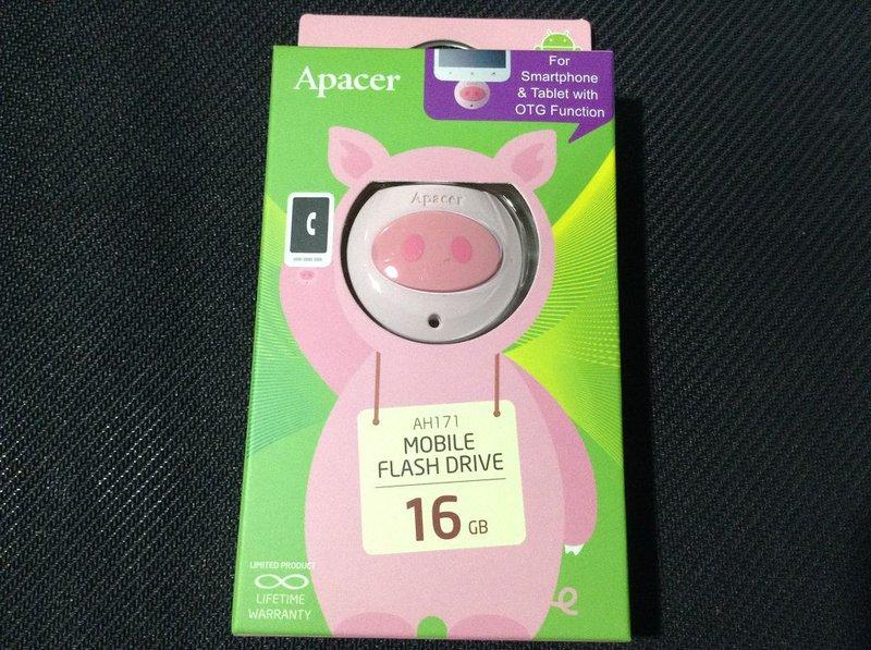 (全新) Apacer宇瞻  16G 16GB OTG 隨身碟 (粉紅豬) (AH171)
