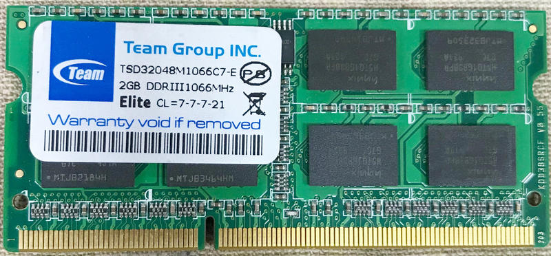 [筆電用]台中市售中古品 TEAM PC3-10600(DDR3-1333) 2G 共1條 (有上機測試.功能正常)