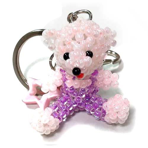 粉紅琉璃珠小熊與貓眼星星鑰匙圈