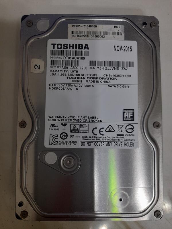 TOSHIBA 1TB 桌上型 SATA3 硬碟 使用時數7000多小時