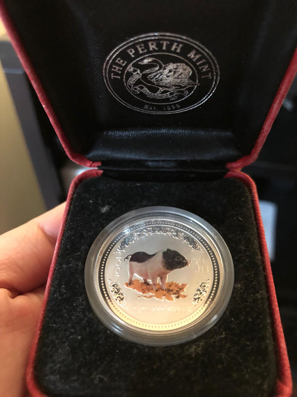 絕版 收藏 澳洲 珀斯鑄幣廠 2007 豬年 豬銀幣 十二生肖 銀幣 紀念幣 Perth Mint 彩色 精鑄 贈原廠盒