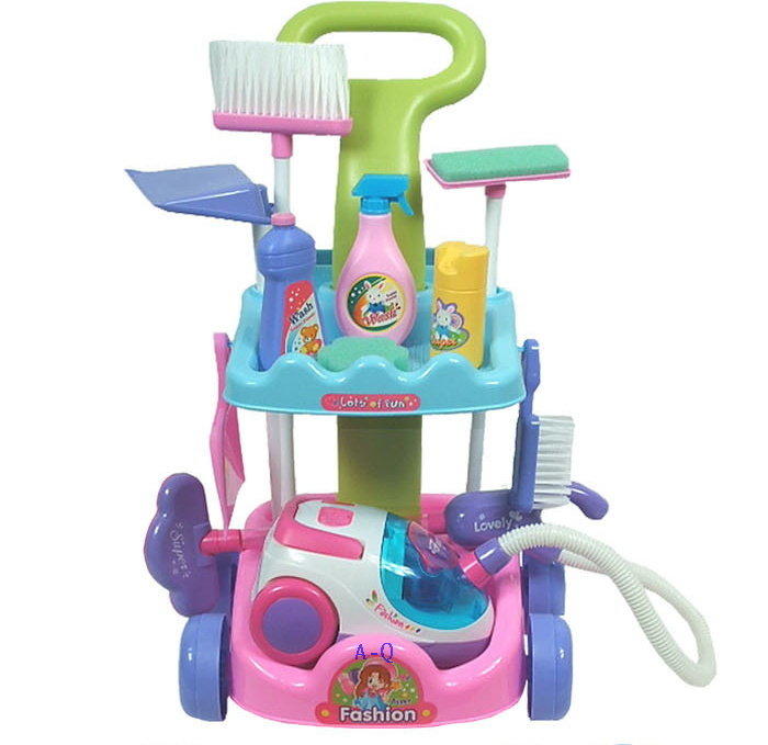 A-Q小家電 過家家玩具 仿真兒童清潔推車 帶 吸塵器清潔工具 生日 禮物 清潔套裝 益智玩具