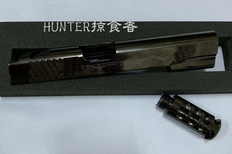 【Hunter】全新鋁合金CNC亮黑 FOR WA舊系統用INFINITY刻印魚鱗滑套+CNC防火帽