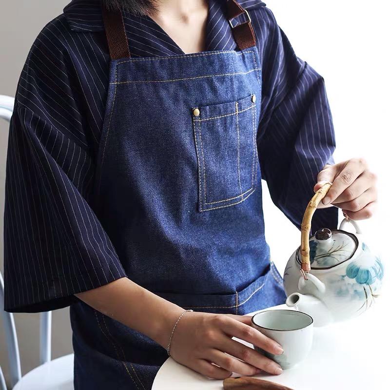 Amy烘焙網:男女通用透氣純棉牛仔圍裙/廚房烘焙美甲師/工作室/咖啡奶茶工作圍裙