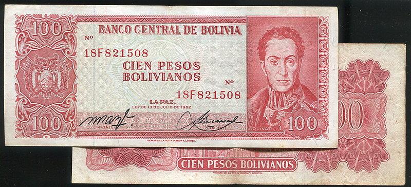 BOLIVIA (玻利維亞紙幣), P163 , 100-PB , 1962 , 品相極美XF 