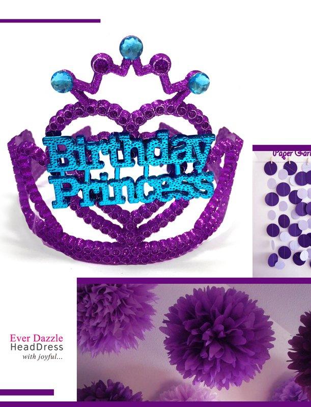 ✨EverDazzleLand✨超紫色閃亮生日公主皇冠髮箍