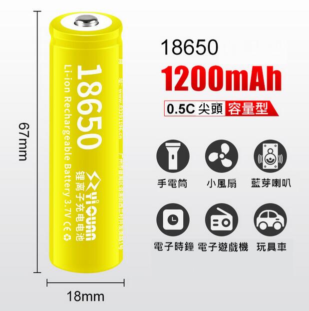 Mdh-18650鋰電池（尖頭）3.7V 1200MAH黃袍加身