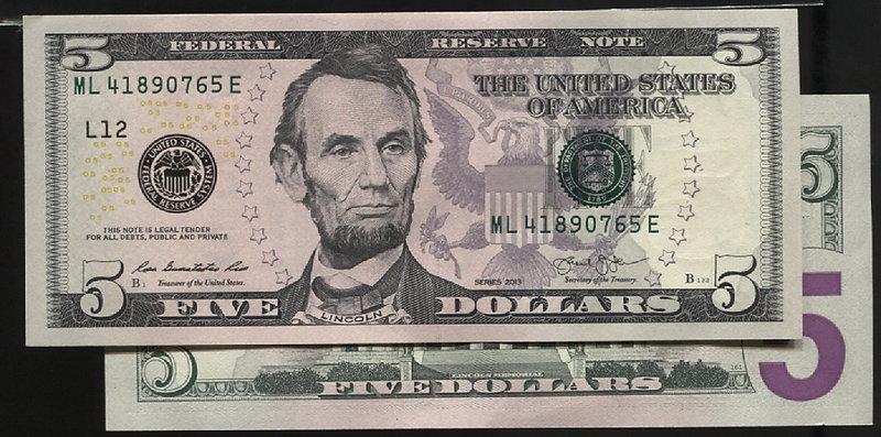 United States (美國紙幣), P538 , 5-Dollars , 2013 , 品相全新UNC
