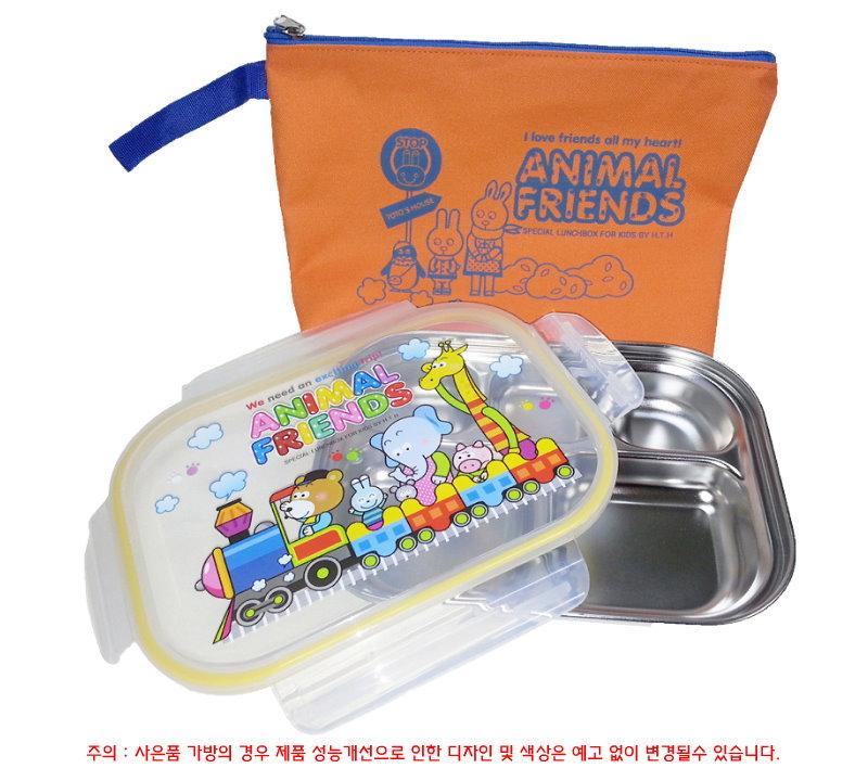 高麗購◎韓國製樂扣式304不鏽鋼餐盤/動物朋友-火車篇/附袋子