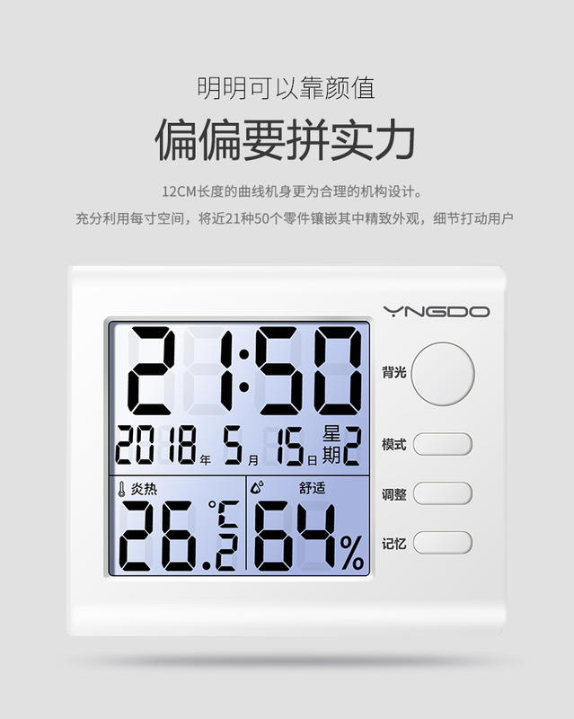 自動光感應 萬年曆 數位鐘 數位時鐘 電子鐘 電子鬧鐘   鬧鐘  時鐘 溫度計 溼度計 (白色款)