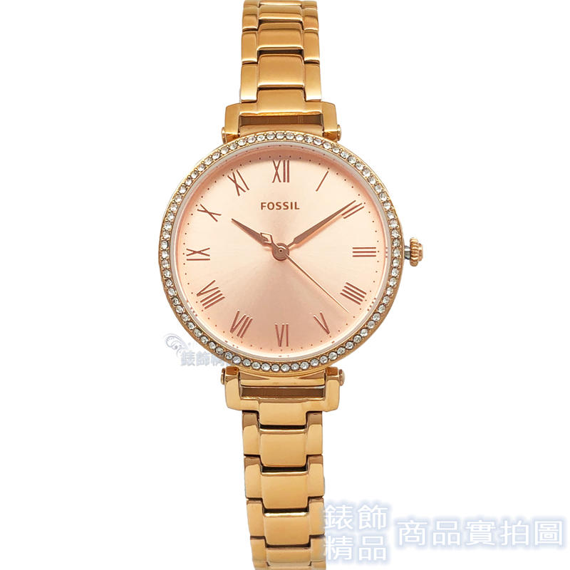 FOSSIL 手錶 ES4447 閃耀晶鑽玫瑰金 羅馬時標 鋼帶 薄型女錶【錶飾精品】