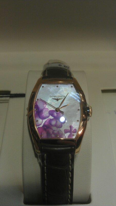 （已售)  Evidenza 18K浪琴典藏蘭花彩繪限量18K玫瑰金女錶