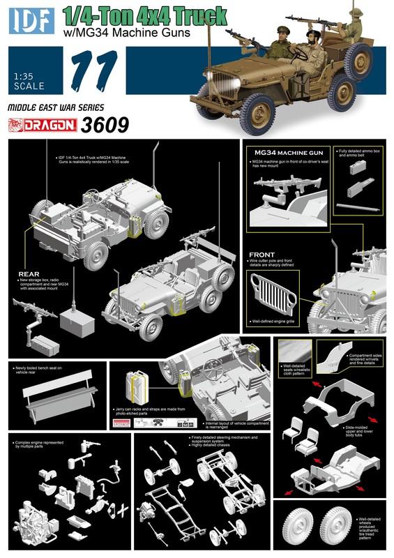 DRAGON 威龍模型 3609 IDF 1/4噸4x4卡車與MG34機槍 1/35