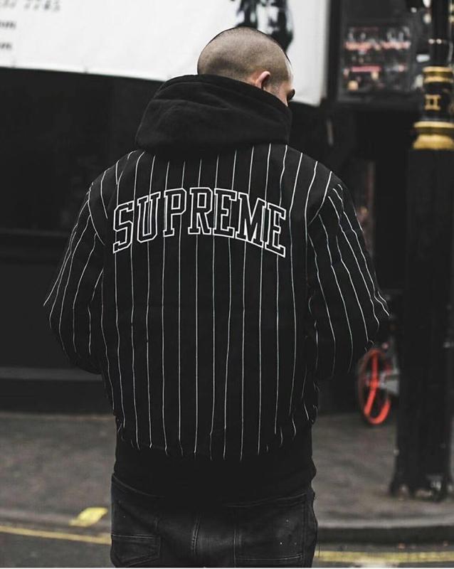 買い取り19SS SUPREME Pinstripe Varsity Jacket 最高 アウター