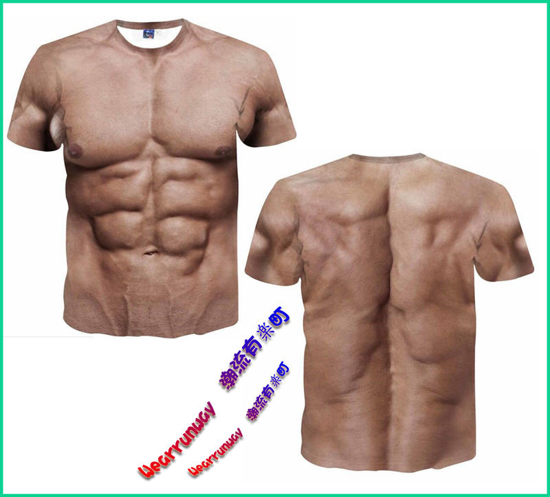 不用運動也能變猛男~ 滿版 大胸肌 3D 六塊腹肌 人魚線 小鮮肉 肌肉 健美 身材 性感 圖案 短袖 趣味 T恤 上衣