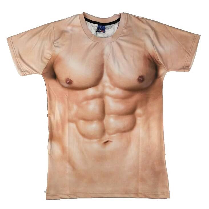 肌肉男T恤 假腹肌衣服 個性短袖搞怪 3D立體搞怪膚色上衣 肌肉  腹肌衣服  送男友 創意禮物