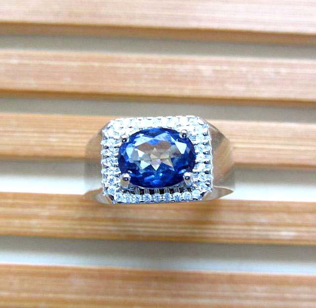 天然藍寶石戒指銀鑲嵌8mm活圈內徑可調Sapphire 男戒女戒通透藍剛玉通透顏色好最具保值增值潛力首選首飾飾品