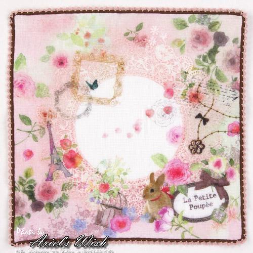 Ariel's Wish-小兔兔子蝴蝶結花園La Petite Poupee雙色滾邊手帕方巾小毛巾擦手巾-日本製-絕版品
