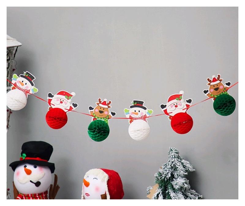 【銅鈑屋】(送氣球)*現貨*聖誕節 立體紙球 拉花 拉旗 雪人 麋鹿 聖誕老人 掛飾 卡通 吊飾 掛旗 佈置
