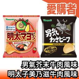 山芳製菓男氣芥末牛肉風味洋芋片明太子美乃滋牛肉風味洋芋片12 包入辛辣濃郁薯片餅乾【愛購者】