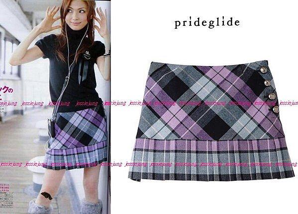 轉賣日本prideglide紫色系大圓釦格紋百褶小短裙