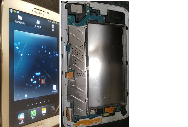 二手Samsung SM-T211 8G平板(可以開機但觸控破無電池當零件品）