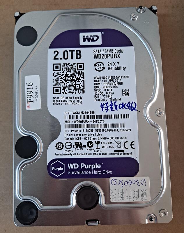 ★時數新★WD 紫標 3.5吋 2T 2000G桌機硬碟 @測試正常,無保固、無退貨、可接受在購買!