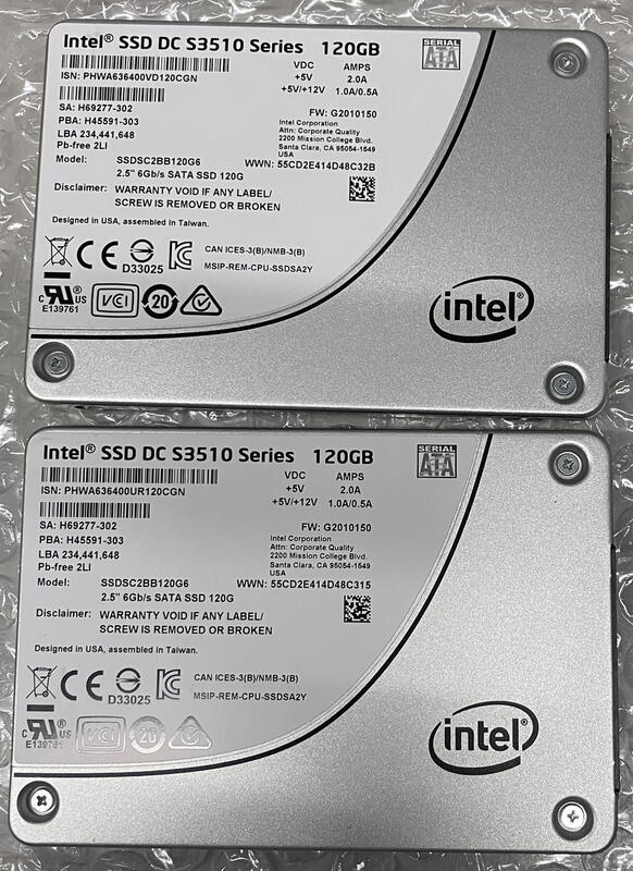 INTEL SSD S3510 120G MLC 2.5吋 固態硬碟 SSDSC2BB120G6 運轉1550天
