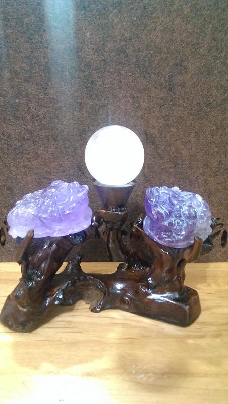 (仔仔的家) 紫水晶蟾蜍×2/粉晶球×1  含座高14cm,寬16cm