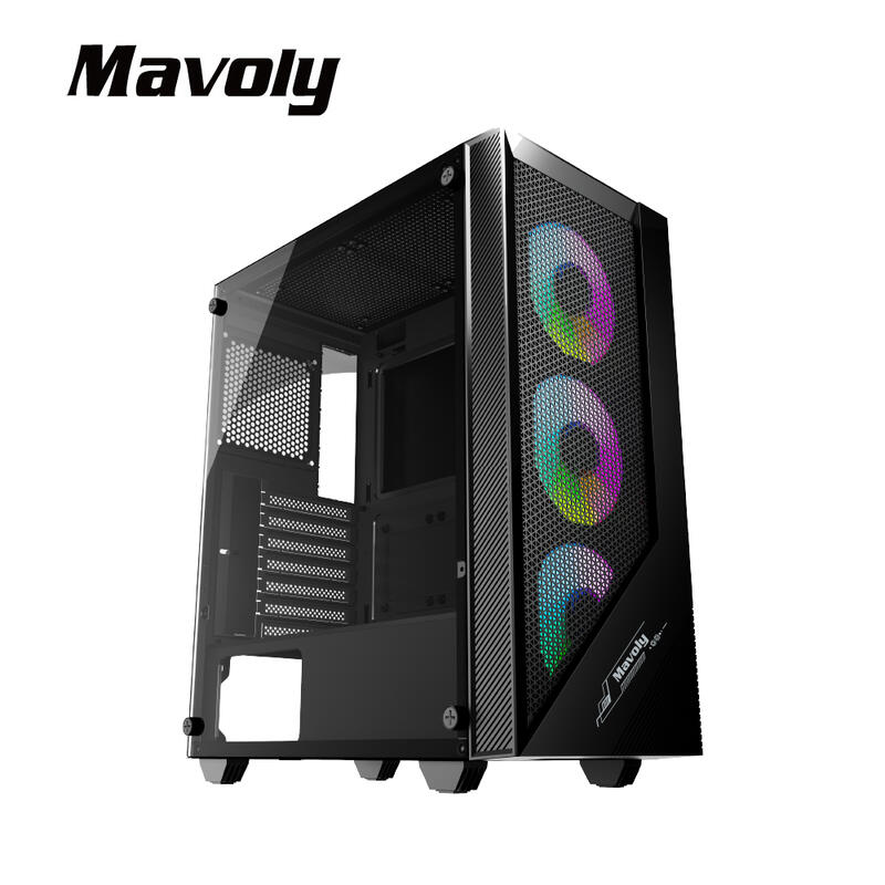 松聖 Mavoly 3070 ATX 側透 黑色 下置 電腦機殼 內建三風扇