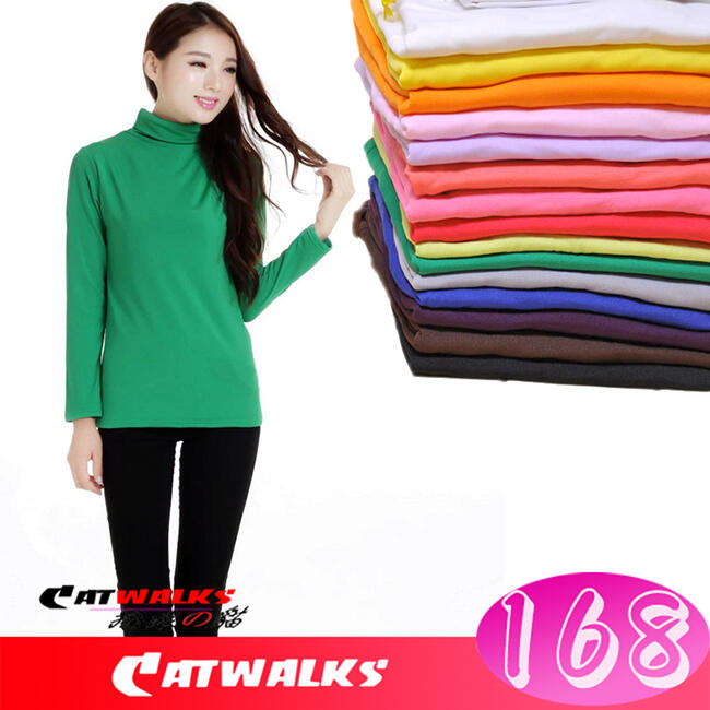 ＊ Catwalks 搖滾貓 ＊ 韓版高領加絨牛奶絲長袖上衣 ( 黑、咖啡、灰、深綠、桃紅、藍、果綠、紅、白 )