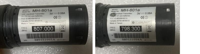 二手Mipro嘉強MH-801 UHF固定頻率無線麥克風一對(上電有反應但無對應機器測試)