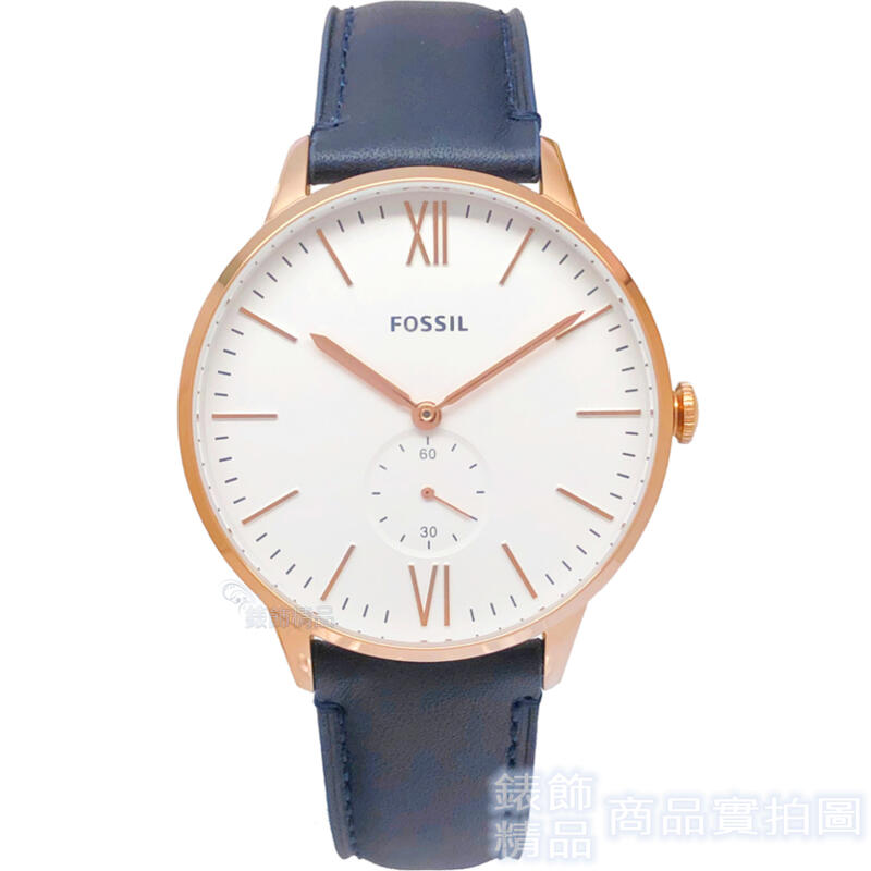 FOSSIL 手錶 FS5567 小秒針 玫金框 深藍色 錶帶 男錶【錶飾精品】