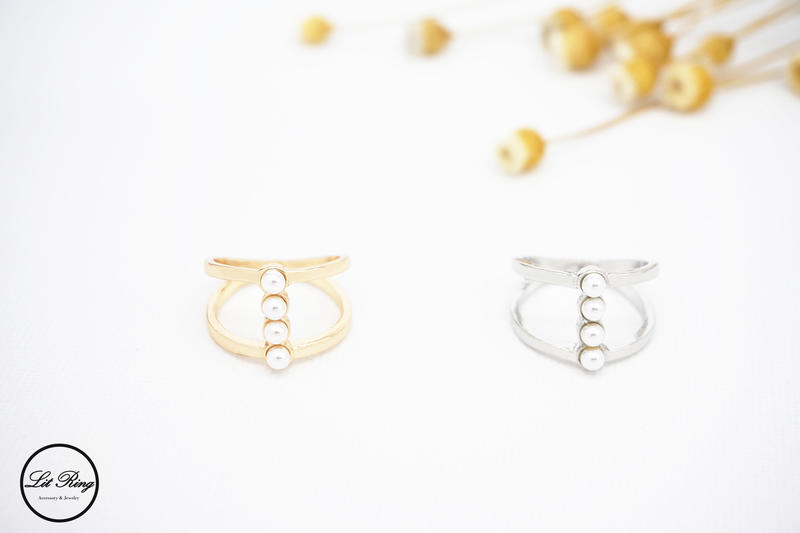 【Lit Ring】知性雙圈鑲珍珠戒指│金色 銀色 雙層 多層次 鑲嵌 珍珠 鏤空 戒指 飾品 首飾