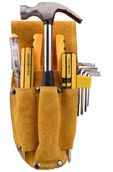 黃色 牛皮 加厚 耐用 電工 木工 鋼筋工 五金鉗套 多功能 工具腰包