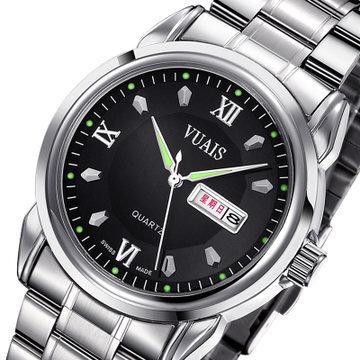 【yes99buy】鋼帶夜光星期手錶日曆防水韓味皮帶石英手錶