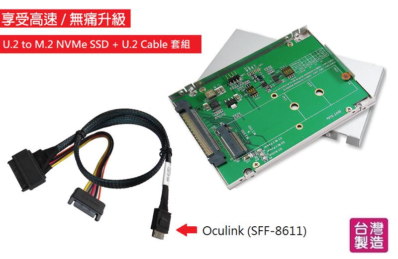 U.2 to M.2 NVMe SSD with 2.5"外殼+ U.2 to Oculink 傳輸線