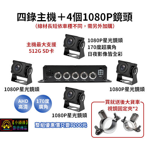 【小潘潘特價商品】四錄主機+四個AHD 1080P鏡頭/四錄行車紀錄器/四路行車紀錄器/四錄主機/四路主機/車用DVR