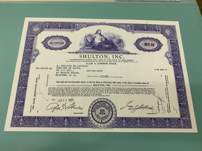 1965美國希爾頓Shulton inc股票one hundred（精美凸版印刷）